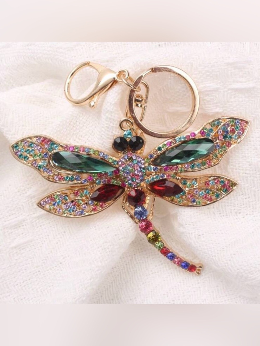 Gold-Tone Multicolor Crystal Dragonfly Keychain Charm/ Bag Charm. Gorgeous!! ♥️